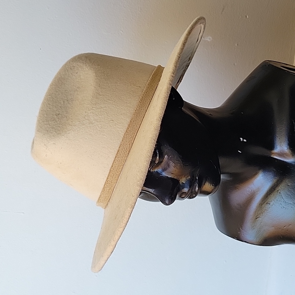 Handmade in Mexico Cream Wool Felt Flat Brim Adjustable wide brim hat - Picture 2 of 4